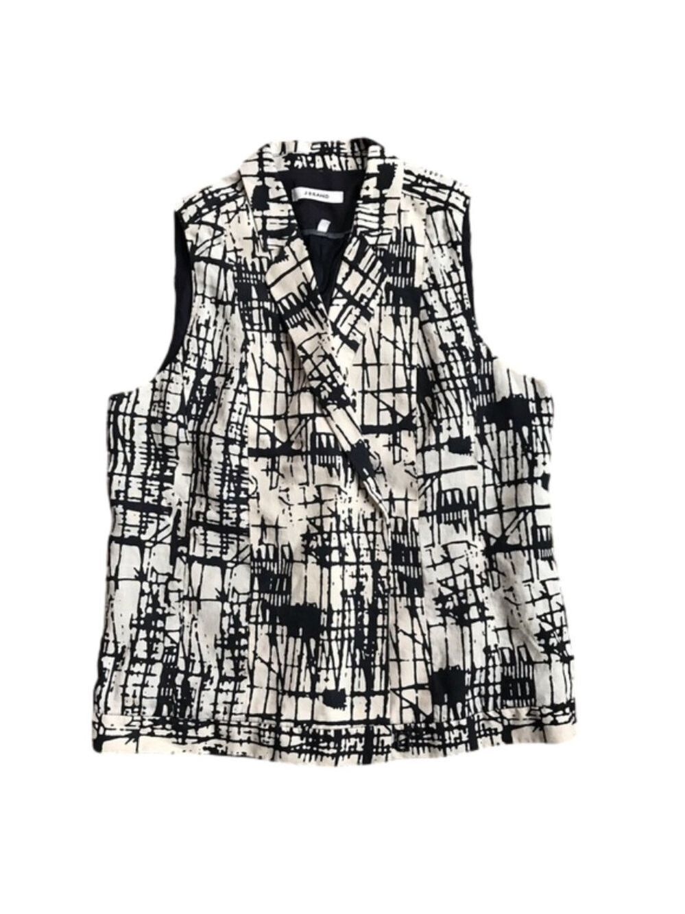 Anthropologie J Brand abstract graffiti print black tan moto vest size 6